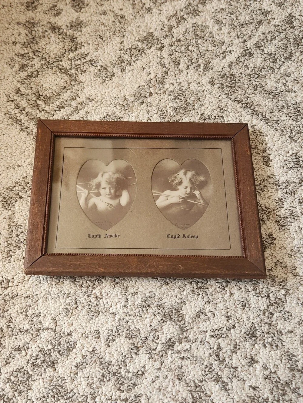 Vintage Framed Cupid Awake And Cupid Asleep